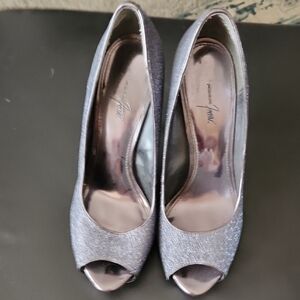 jf j.ferrar Metallic Silver Peep Toe Heels